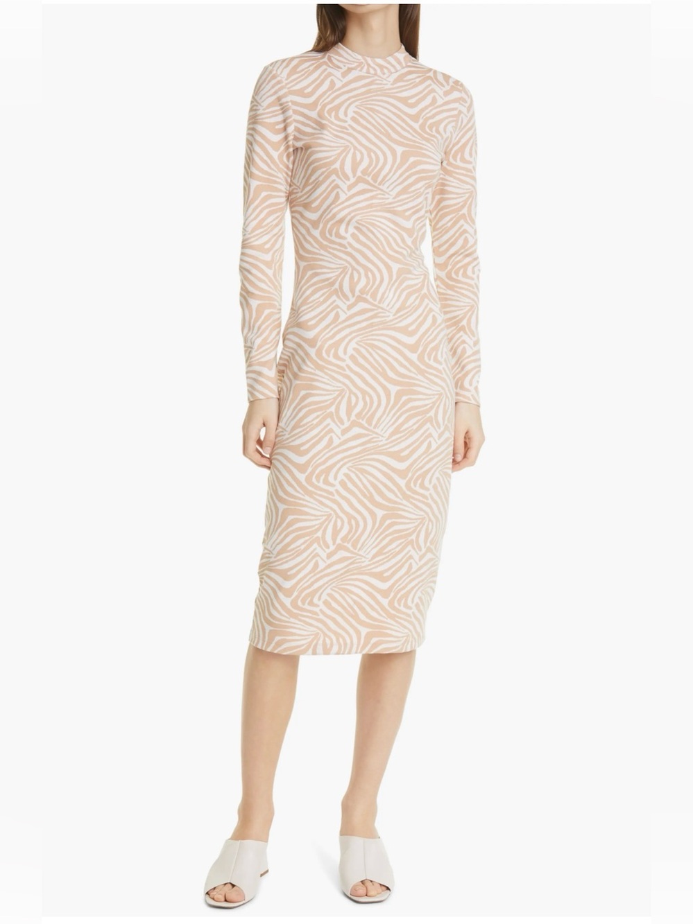 Zebra Print Long Sleeve Midi Dress